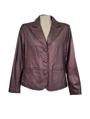 Bernardo Metallic Plum Leather Jacket Copper Sheen Blazer Career L